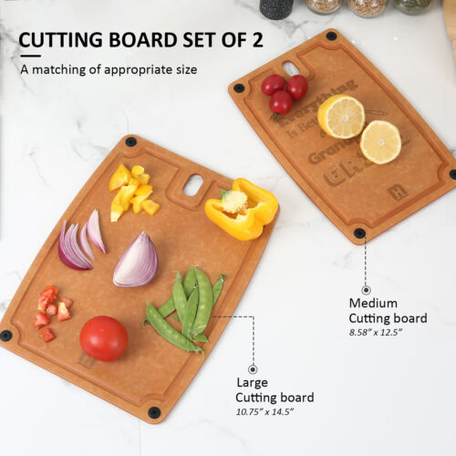 Tabla de cortar de fibra de madera de 2 piezas para cocina, tabla de cortar de 10,75" x 14,5" pulgadas - Imagen 2 de 14