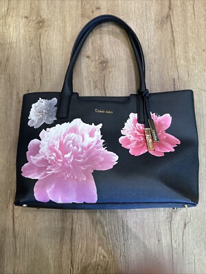 Calvin klein black purse with pink flowers discount