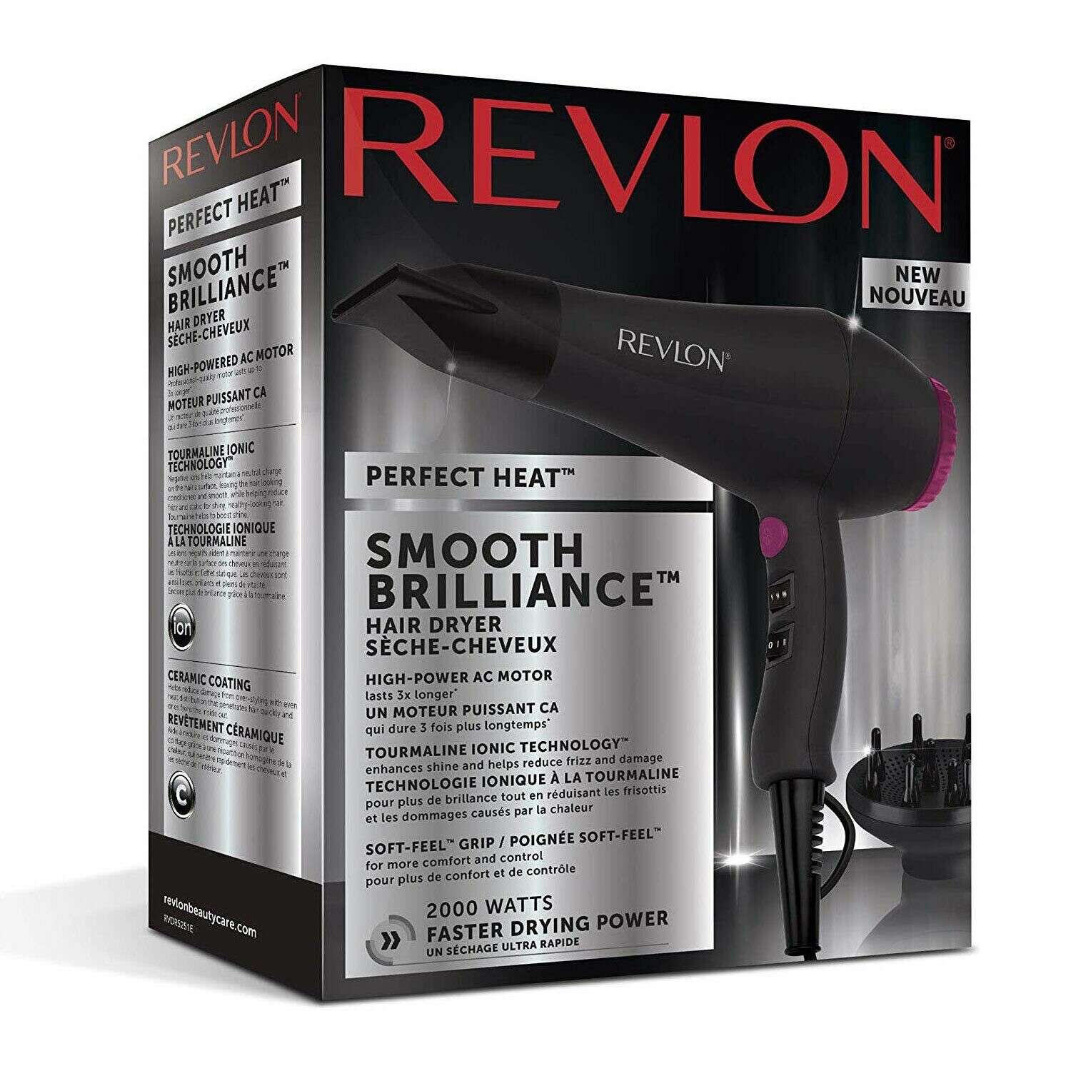 Revlon Smooth Brilliance Hair Dryer Diffuser 2000W Tourmaline Ionic