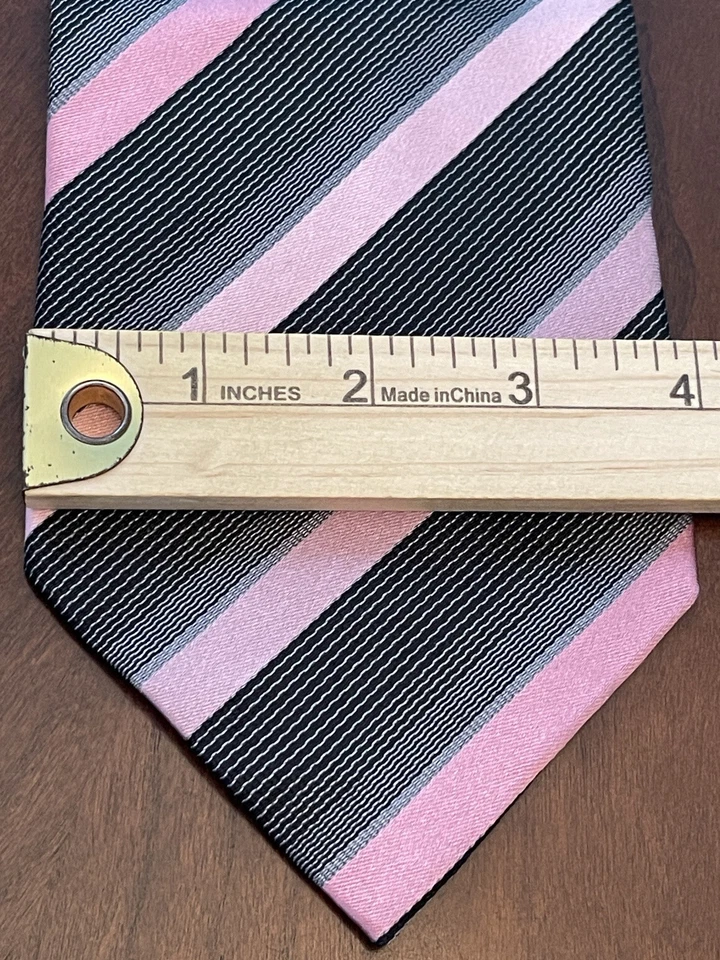 Corbata Fratelli Moda Rosa Gris Negro 100% Seda Hombre Hecha en Italia Foto 4 de 4