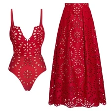 Women's one-piece Swimsuit Set Sexy laser cut  Swimear with Beach Coverup
