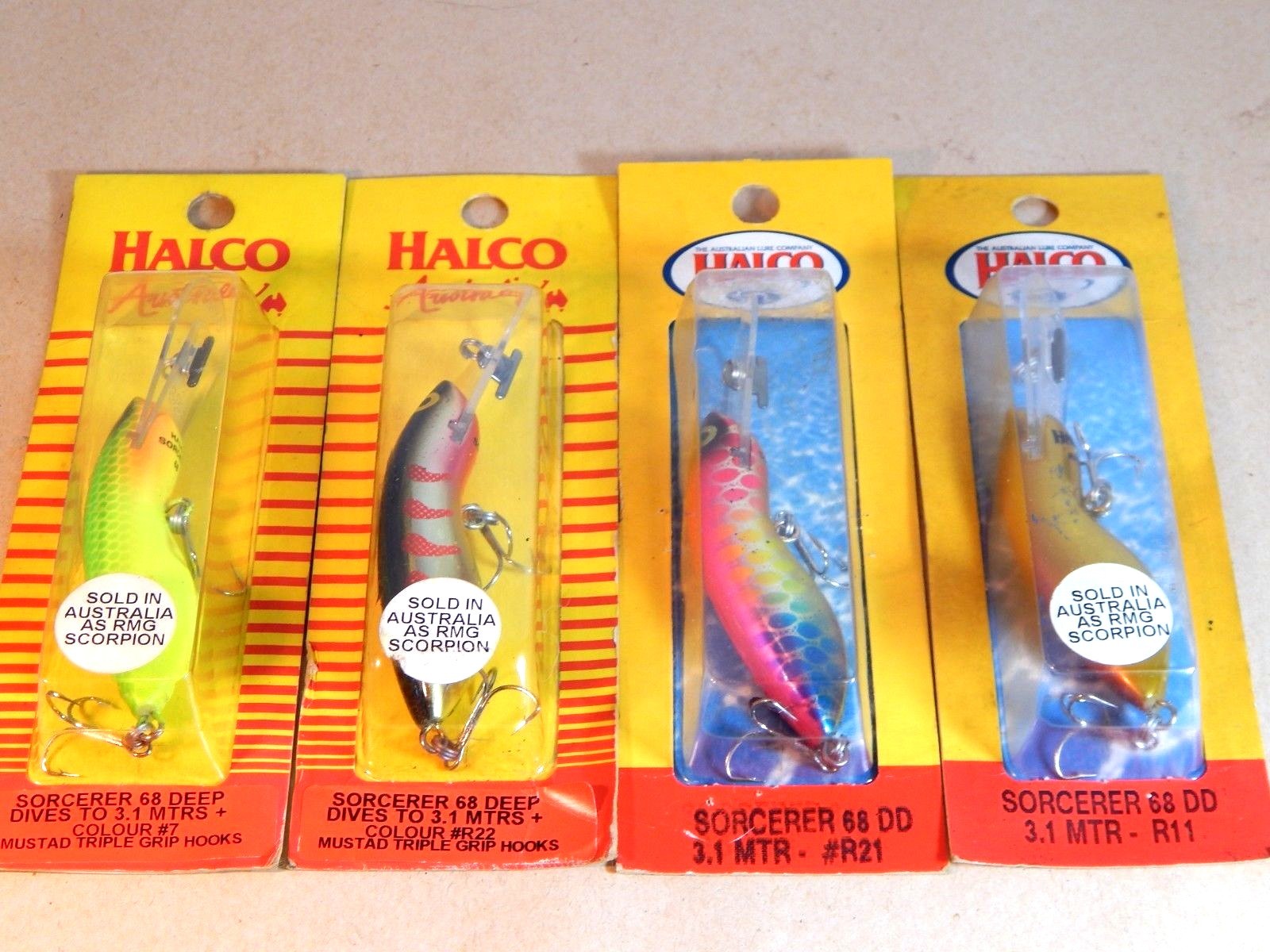 4-lot Halco Sorcerer Scorpion 68 DD australiano de 3 metros de profundidad buzos-nos En Paquete 4-lot Halco Sorcerer Scorpion 68 DD australiano de 3 metros de profundidad buzos-nos En Paquete