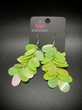 Paparazzi  Stellar In Sequins IRIDESCENT GREEN Earrings   HTF  Mermaid   NWT