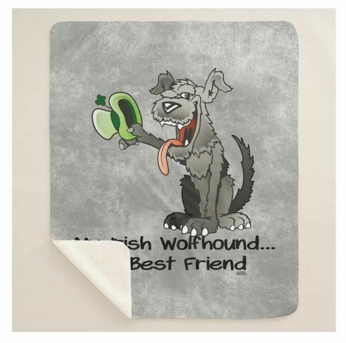 My Irish Wolfhound Best Friend Funny Cartoon Sherpa Fleece Throw Blanket  - Picture 2 of 6