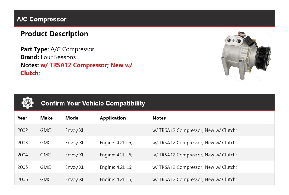 Compresor de aire acondicionado para GMC Envoy XL 2002-2006 4 estaciones 2003 2004 2005 Foto 2 de 4