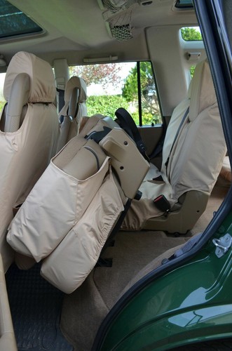 Fundas traseras 7 asientos para arena delantera beige impermeable Land Rover Discovery 2 - Imagen 7 de 9