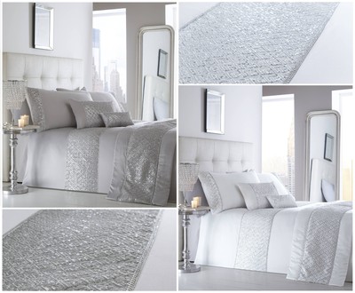 Shimmer Luxury Sequin Diamante White Silver Duvet Cover Bedding