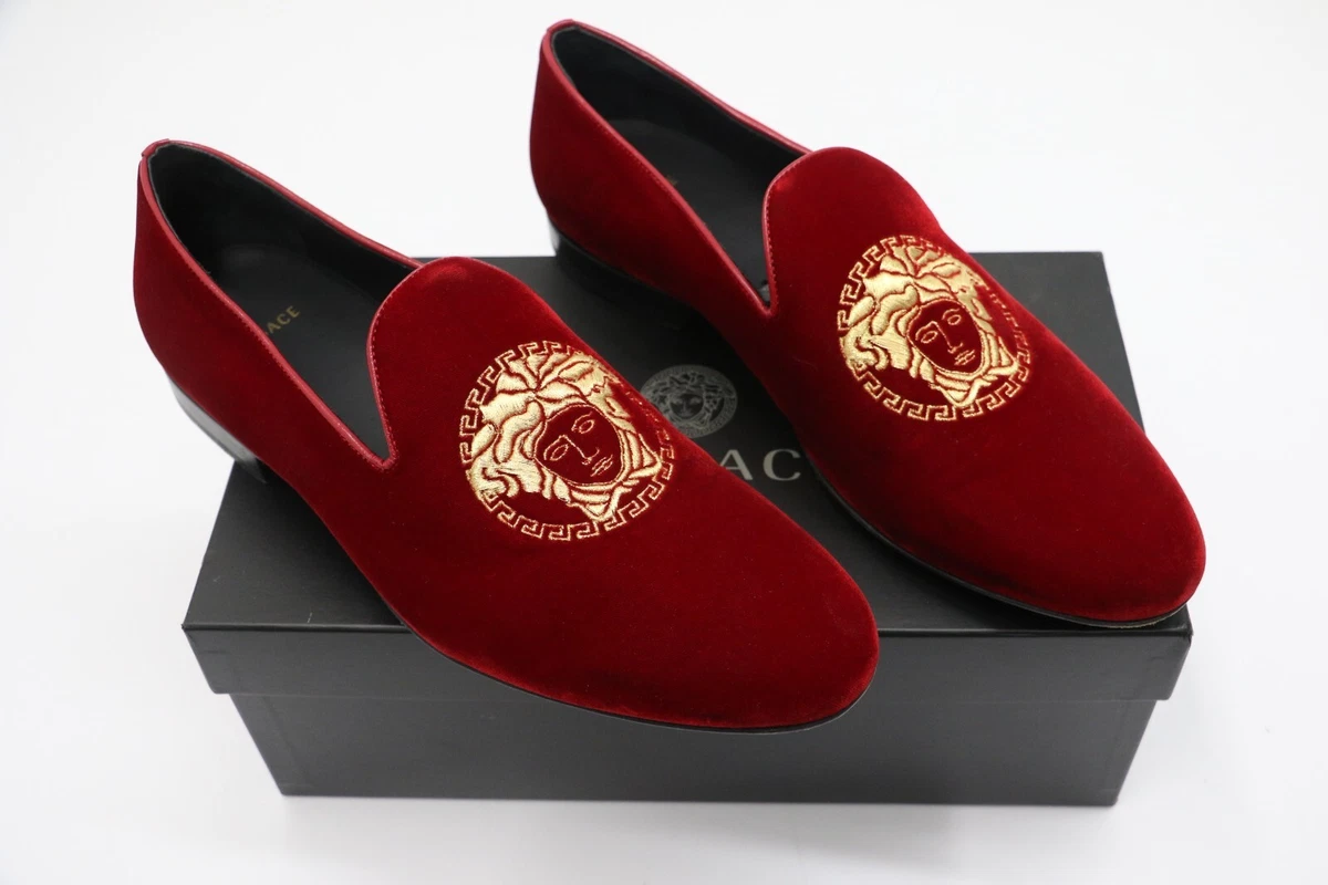 Versace Medusa Red Velvet Loafers 6488 Size EU 45 US 12 UK 11