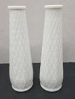 Set of 2 Vintage E.O. Brody Co Milk Glass Bud Vases Quilted Diamond Pattern