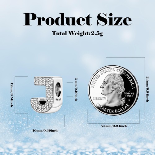 Buchstabe J Charms mit Zirkonia 925 Sterling Silber Initialen Charms für Klammer - Bild 2 von 7