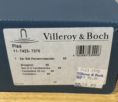 NIB! Villeroy Boch Pair 8" Austrian 24% Crystal Candlesticks Heavy Classic PISA - Picture 6 of 8