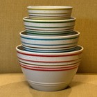 Set o 4 Melamine Nesting Mixing Bowls Speckled Cream Multi-Color Stripes Retro