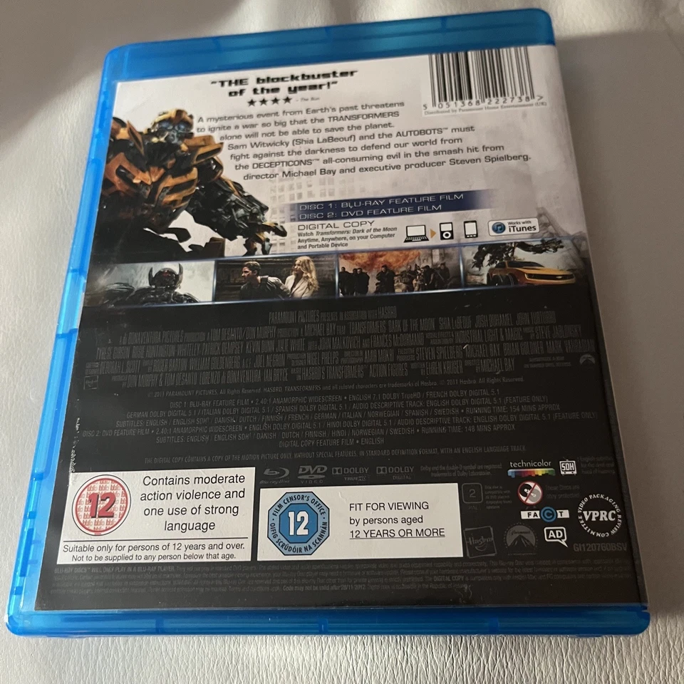 Transformers: Dark of the Moon Blu-ray & DVD (2011) Shia LaBeouf, like new  - Image 2 of 3