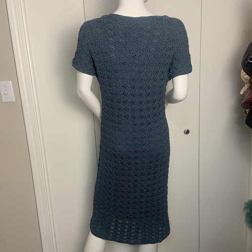 Vestido Jones New York Mujer Crochet Med Pizarra Azul Macramé Artístico Boho Carrera - Imagen 3 de 11