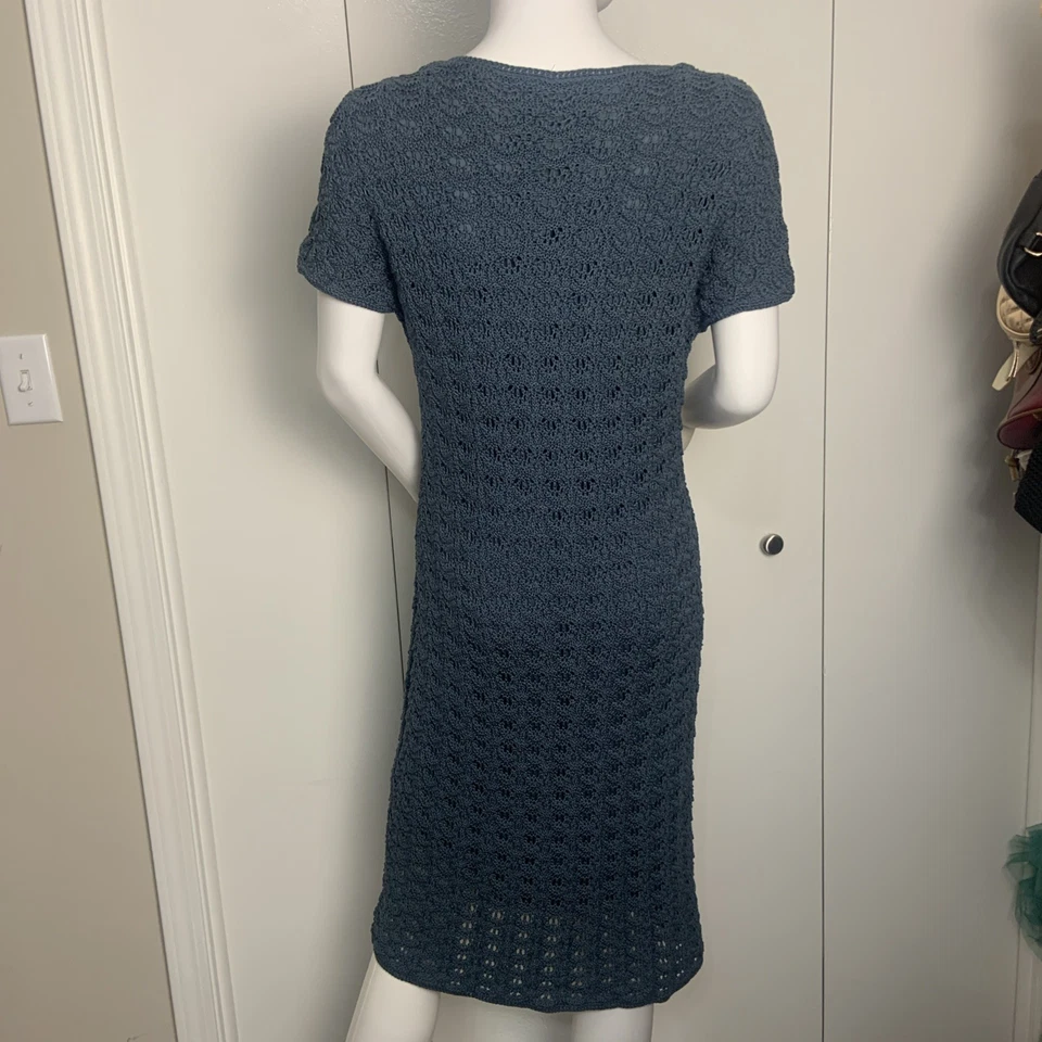 Jones New York Womens Crochet Dress Med Slate Blue Macrame Artsy Boho Career - Image 3 of 4