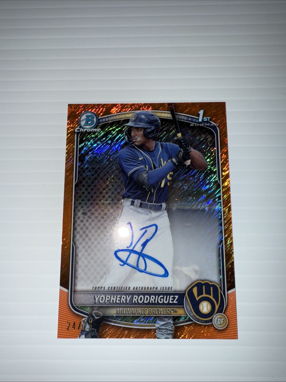 2025 Bowman Yophery Rodriguez Chrome Auto Orange Shimmer Refractor 23/25 #CPA-YR