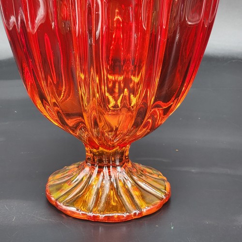 Vintage L.E. Smith Amberina Flame Covered Compote Heavy Candy Dish 11"H PERFECT - Picture 4 of 11
