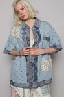 POL Distressed Button Up Half Sleeve Denim Shirt