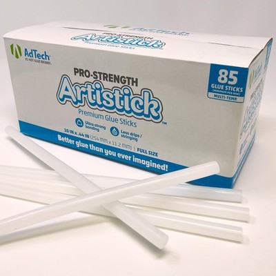 AdTech Artistick Stringless Hot Glue Sticks 10'' Full Size, White, 85 Sticks
