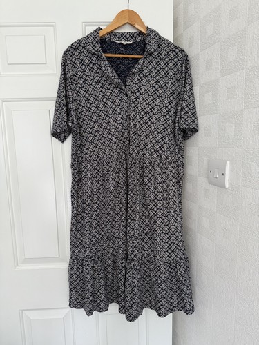 Abito midi donna Seasalt Cornwall UK 18 blu navy floreale