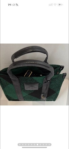 Kurt Geiger London Tweed Southbank Tote Bag Green/Gold Hardware With Dust Bag - Picture 2 of 7