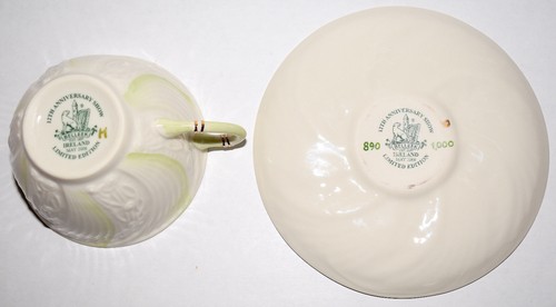 Belleek Cup & Saucer Ireland 2006 12th Anniversary Ltd Ed Green Swirl FreeS&H - Picture 4 of 6