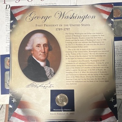 George Washington $1 Coin 2007 Uncirculated w/ Packaging & US Stamps