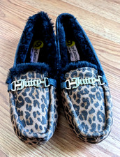 NEW JUICY COUTURE INTOIT SLIPPERS LOAFERS Leopard Fur Lined ,size 9