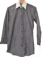GUCCI Dress Shirt/ Size 38/ Cotton/ Black/ Striped/ 131595.Z1469