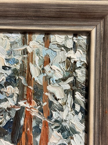 Pintura al óleo original paisaje de invierno arte forestal firmado enmarcado Impasto 7,5x5,5 - Imagen 6 de 7