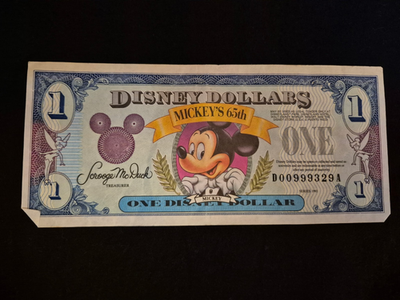 Lot of 4 RARE Disney Dollars $1 $5 $10 Mickey Goofy Minnie 1993