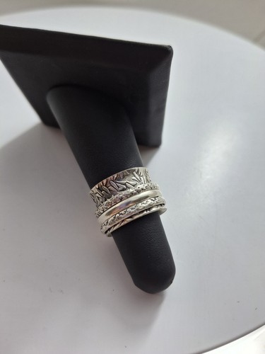 Stabiler wunderschön detaillierter versilberter Fidget Ring #1 "Blätter" Design - Bild 3 von 7