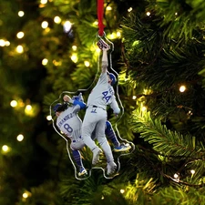 Andy Pages Kike Hernandez Outfield Catch Baseball Ornament, World Series Champs 