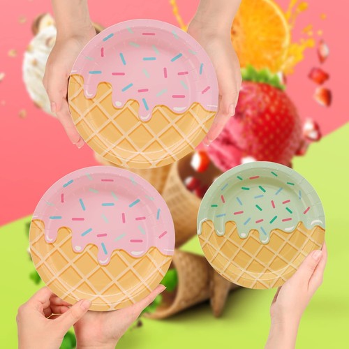 48 Pcs Ice Cream Birthday Party Plates and Napkins Kit, Ice Cream Theme Table... - Picture 9 of 9