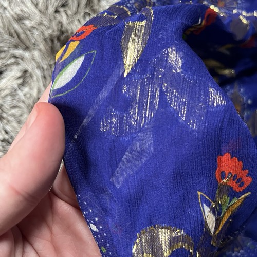 Sezane Midikleid Seide Blumen Knopfleiste Langarm Blau Metallic Damen 36 - Bild 9 von 24