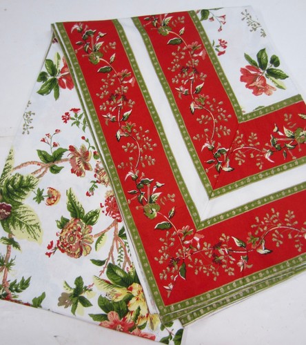 Tovaglia grande cotone stampato a mano rosso verde bianco floreale 72" x 108" nuova con etichetta - Foto 9 di 9