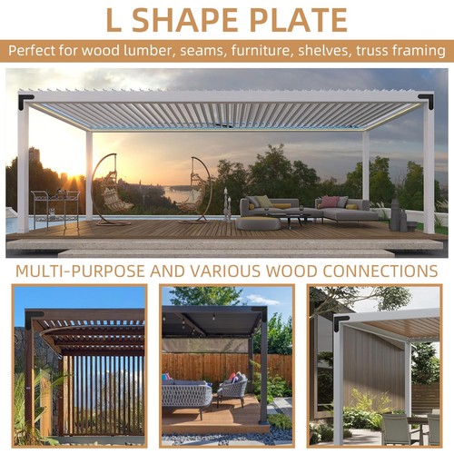 L Shape Steel Flat Bracket, 4 Pcs 10" X 10" Flat Fixing Mending Plates Black ... - Bild 2 von 8