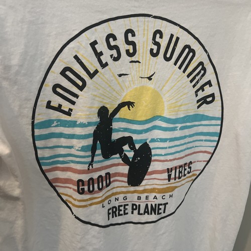 Free Planet Adult Mens sz XS Extra Small White T-shirt endless summer surf EUC - Picture 4 of 12