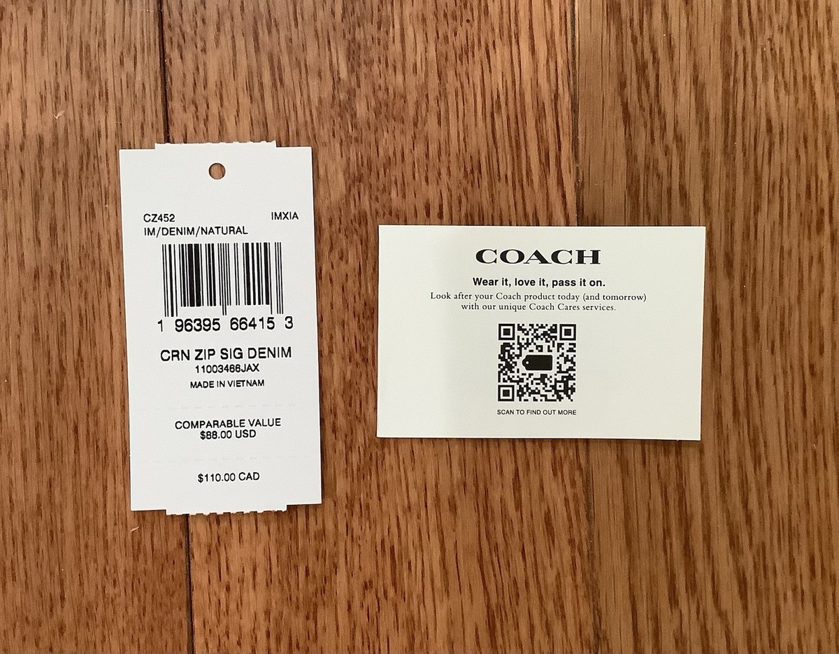 Coach Signature Denim Cherry Corner Zip Wristlet Clutch Wallet NEW