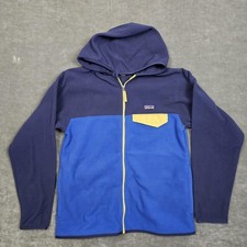 Patagonia Fleece Jacket Youth Large 12 Blue Hooded Full Zip Snap Pocket 65465