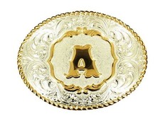Crumrine Western Belt Buckle Floral Oval Initial Silver Gold C349