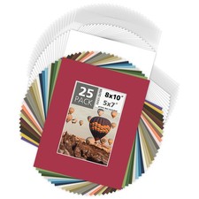 Picture Mat Sets for 5x7 Photos 25 Pack 8x10 Mix Color Backing Bags