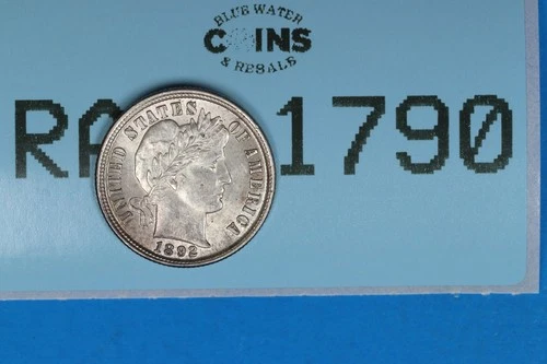 1892 BU 10C LIBERTY HEAD BARBER SILVER DIME Early US Type RAW-1790