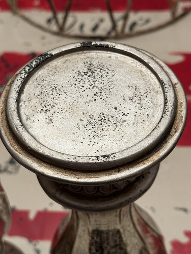 Pair of Brushed Aged Nickel & Champagne Mercury Glass Pillar Candle Holders - Picture 9 of 20