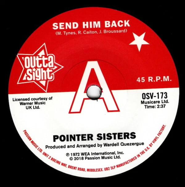 POINTER SISTERS Send Him Back - New Northern Soul DEMO 45 (Outta Sight) 7' Vinyl - Image 2 of 3
