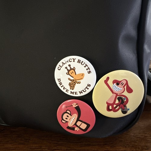 NWT Paul Frank Friends Forever Backpack W/Plush Monkey & Pins Logo Black 12x11 - Picture 10 of 17
