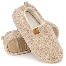 Cozy Women  s Memory Foam Slippers with Fleece Lining Khaki Size 5-6 US