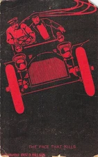Postcard D Hillson 1907 Red on Black Driving Car Fast A Pace the Kills