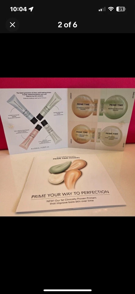 2 BAREMINERALS PRIME TIME FACE PRIMERS - 4 COLORS/SAMPLE - Redness Hydrate Daily - Image 2 of 4