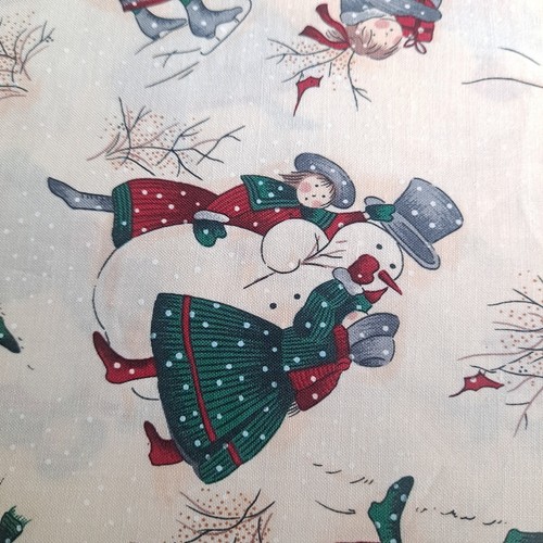 Patinadores sobre hielo de invierno muñeco de nieve tela de algodón 54" X 44" Northcott acolchado de seda - Imagen 6 de 7